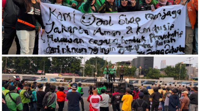 Ratusan Ojol Jaga Wilayah Senayan, Imbau Aksi Berjalan Tertib